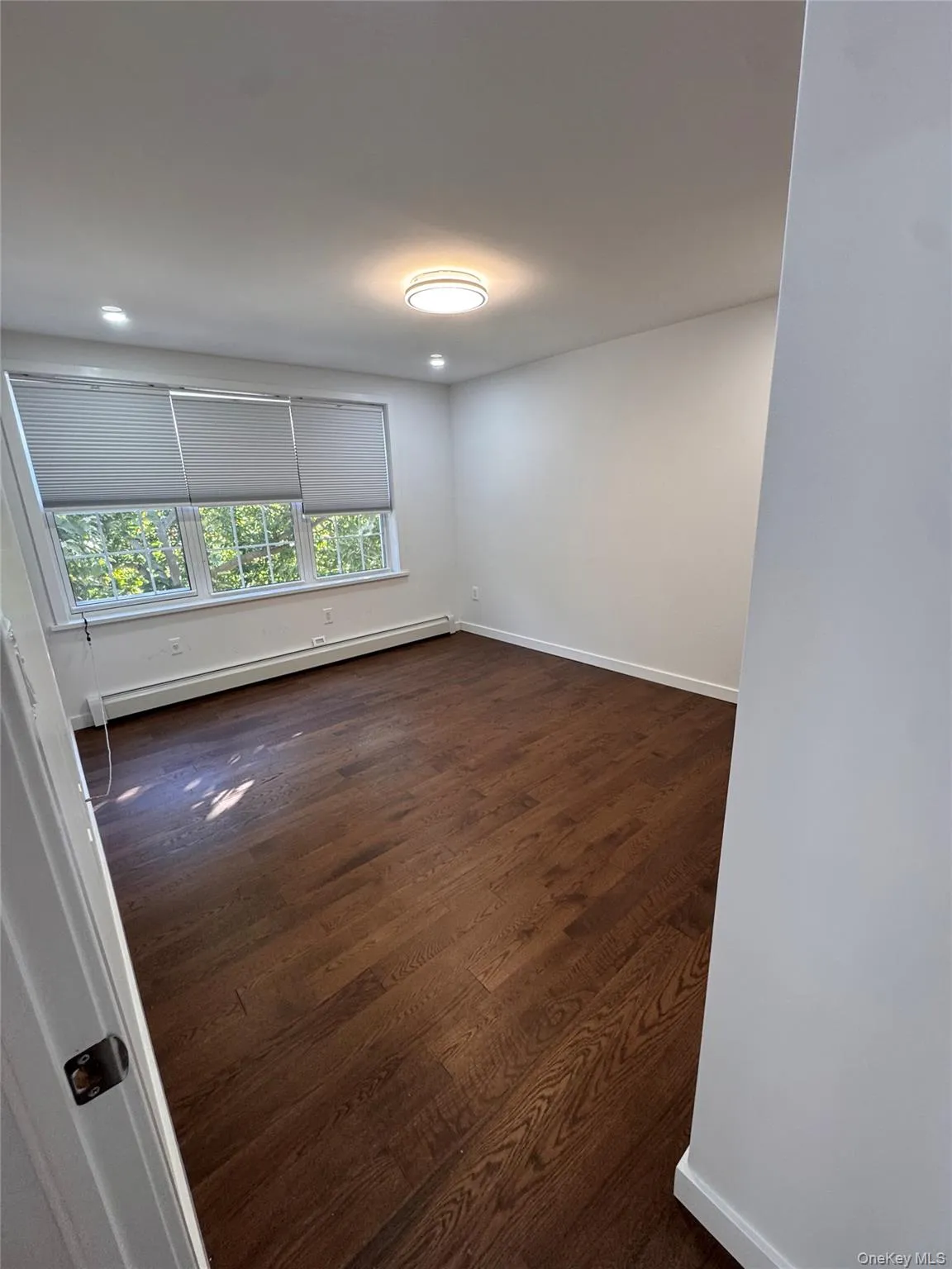 Spare room with a baseboard radiator and dark wood finished floors Spare room with a baseboard radiator and dark wood finished floors