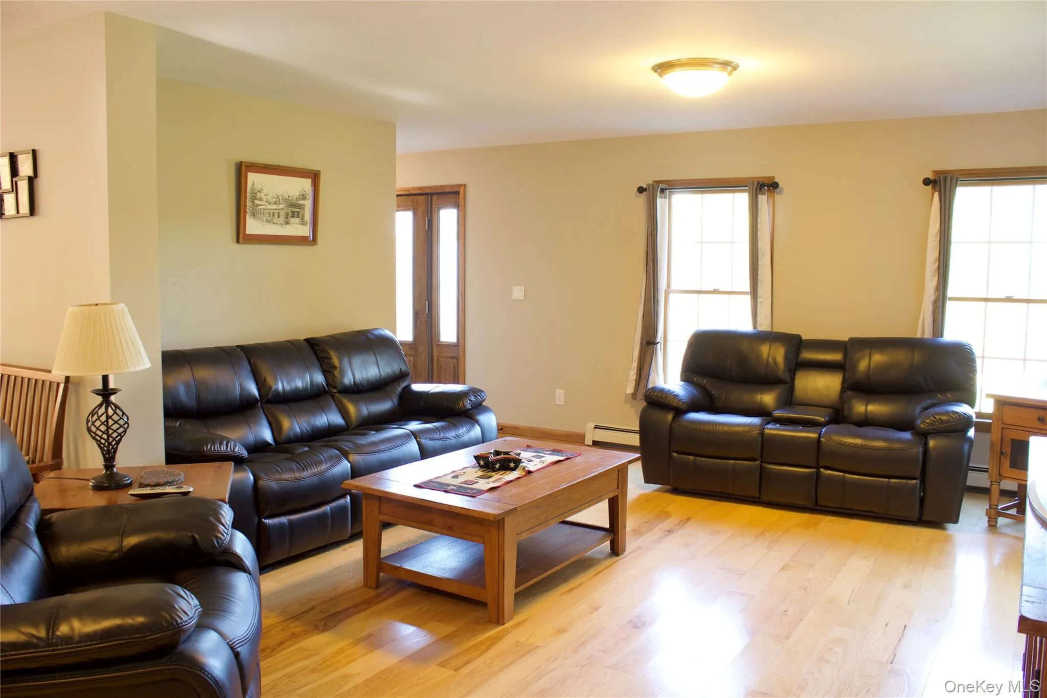 Living room with plenty of natural light, and wood floors Living room with plenty of natural light, and wood floors
