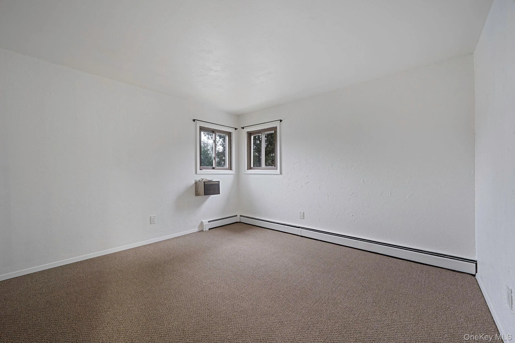 Spare room featuring carpet flooring, a baseboard radiator, and a textured wall Spare room featuring carpet flooring, a baseboard radiator, and a textured wall