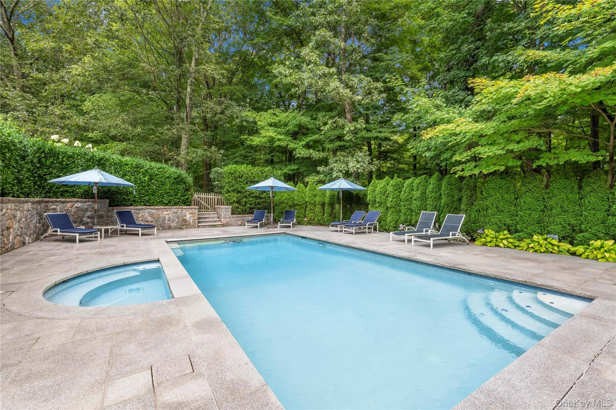 View of swimming pool with a patio, stairs, and a pool with connected hot tub View of swimming pool with a patio, stairs, and a pool with connected hot tub
