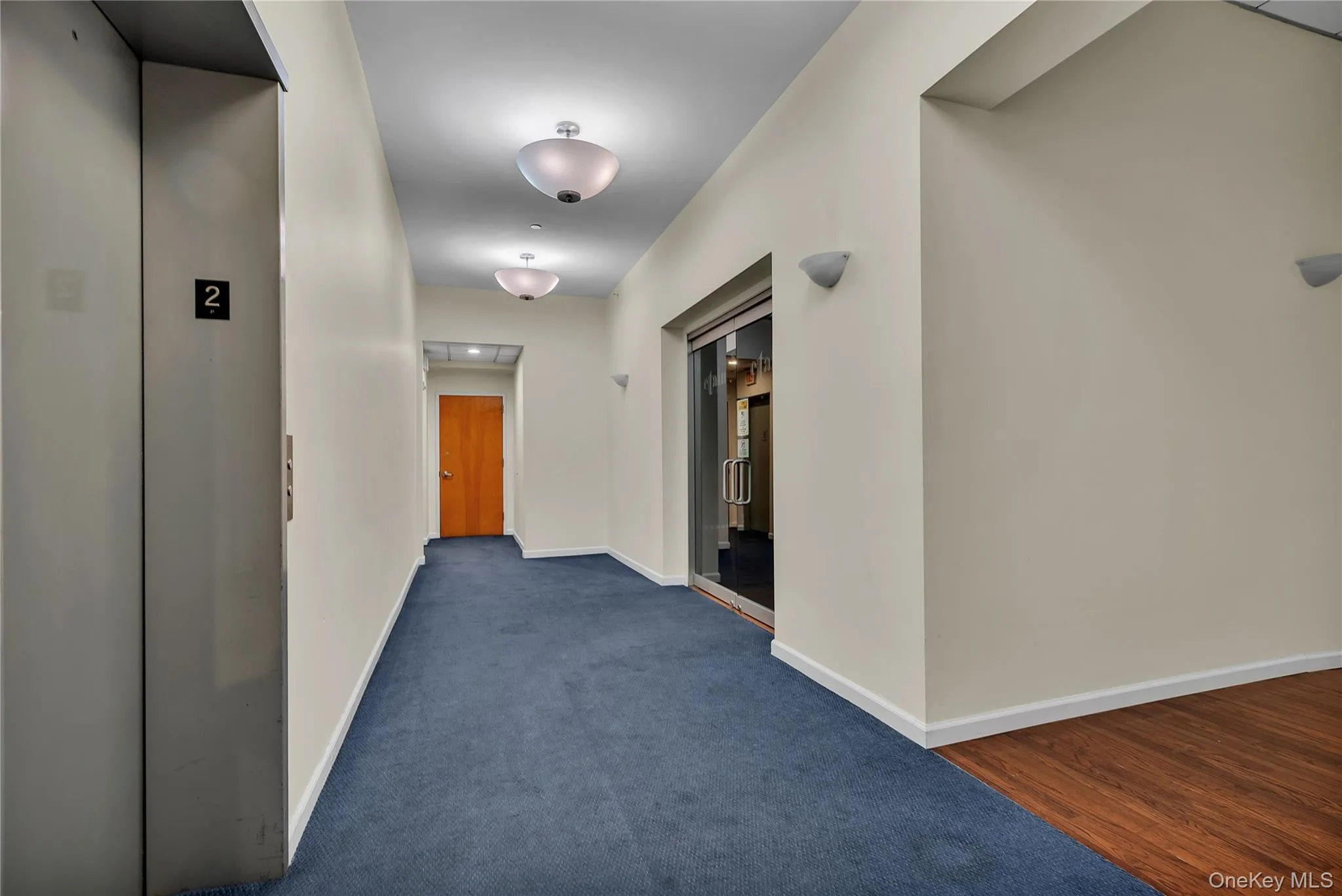 Hallway featuring elevator and carpet Hallway featuring elevator and carpet