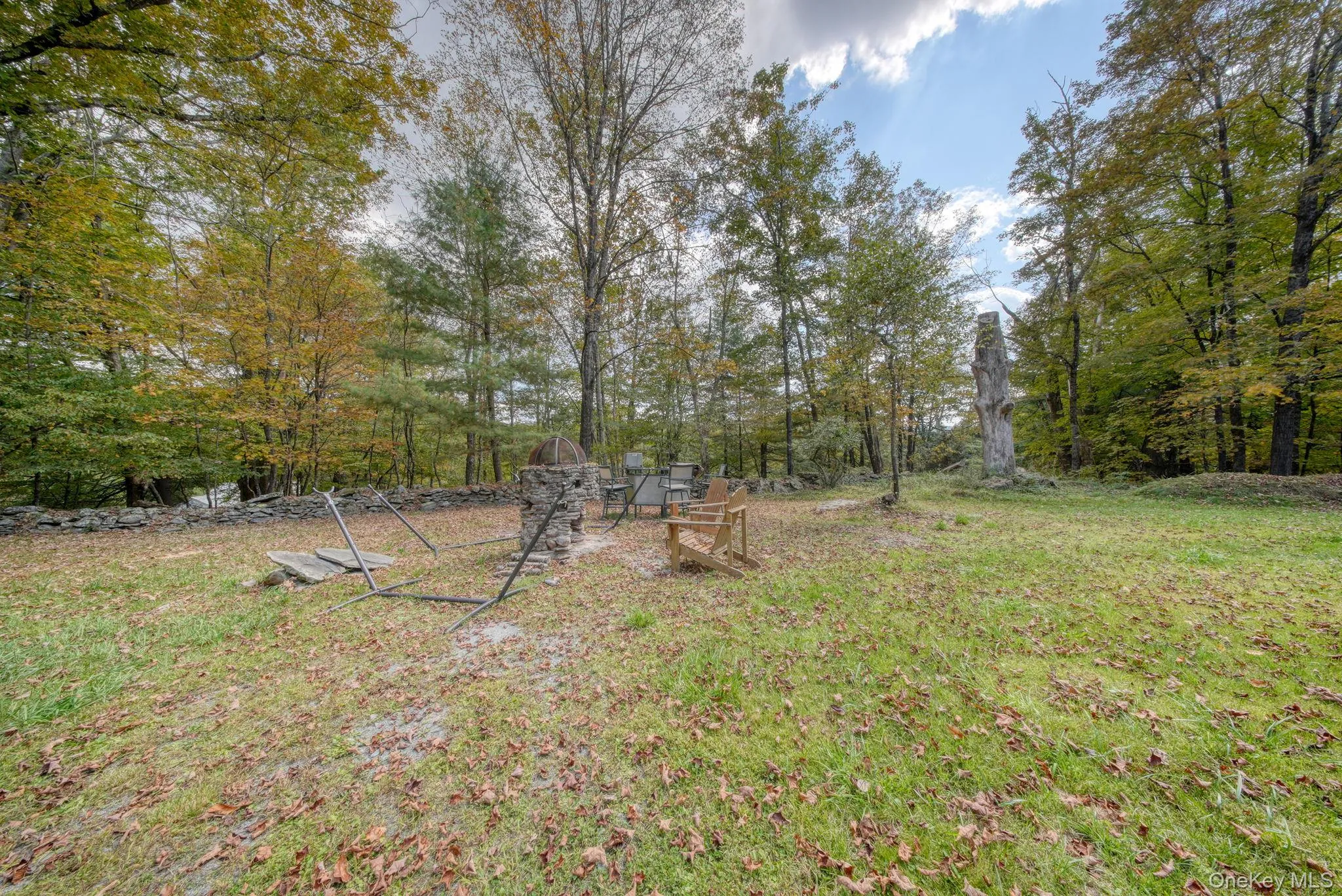 View of grassy yard featuring view of wooded area View of grassy yard featuring view of wooded area