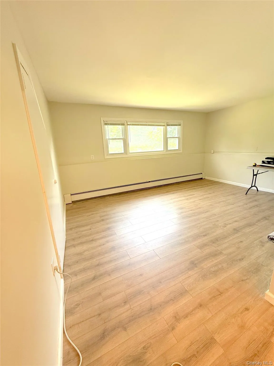 Empty room featuring a baseboard heating unit and light wood-type flooring Empty room featuring a baseboard heating unit and light wood-type flooring