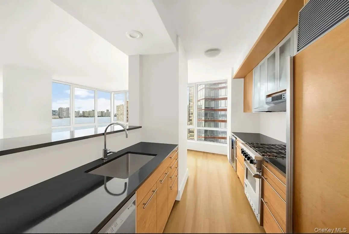 Kitchen with appliances with stainless steel finishes, light wood-style floors, plenty of natural light, and extractor fan Kitchen with appliances with stainless steel finishes, light wood-style floors, plenty of natural light, and extractor fan