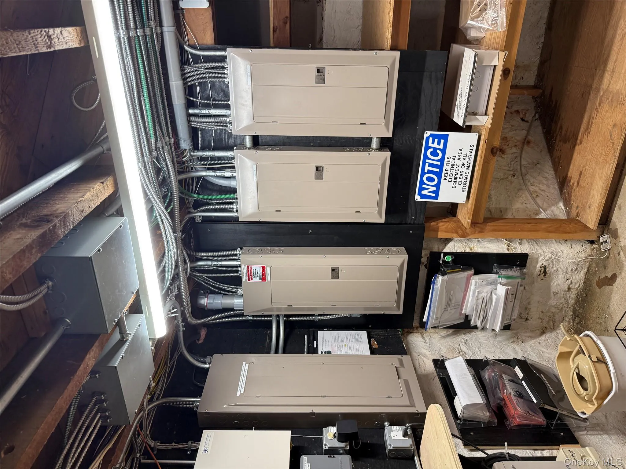 Storage area with electric panel Storage area with electric panel