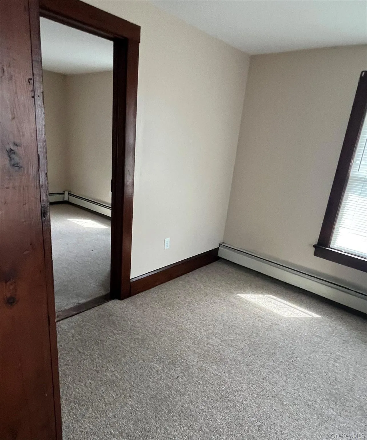 Carpeted empty room featuring baseboard heating and baseboards Carpeted empty room featuring baseboard heating and baseboards