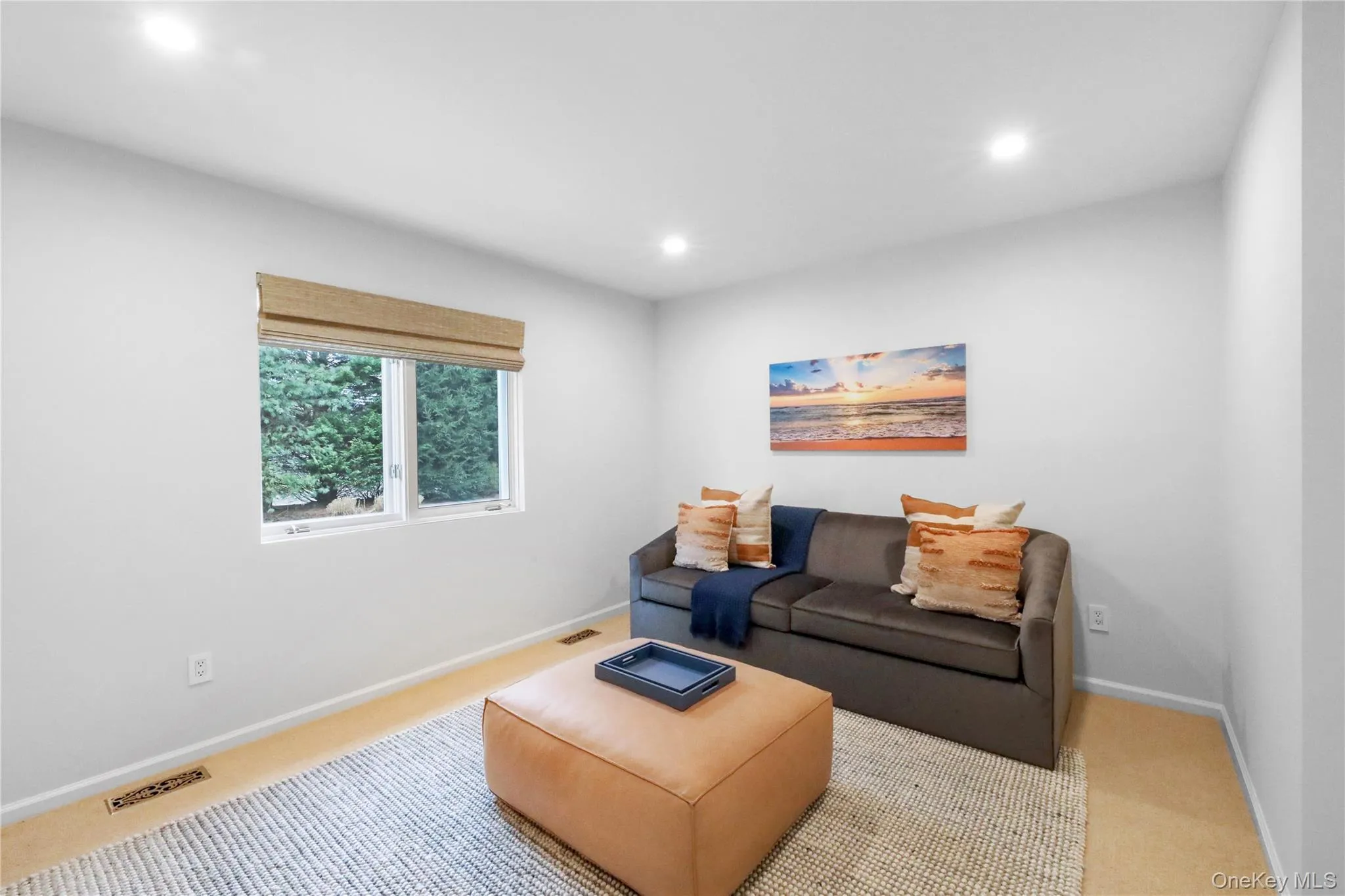Living room featuring recessed lighting and carpet flooring Living room featuring recessed lighting and carpet flooring