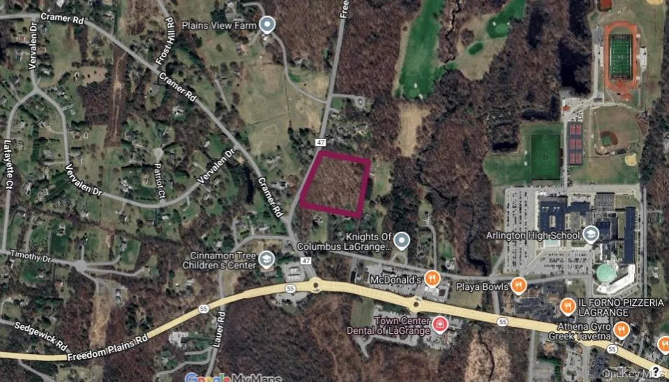 Aerial map of property and surrounding area with property boundaries highlighted Aerial map of property and surrounding area with property boundaries highlighted