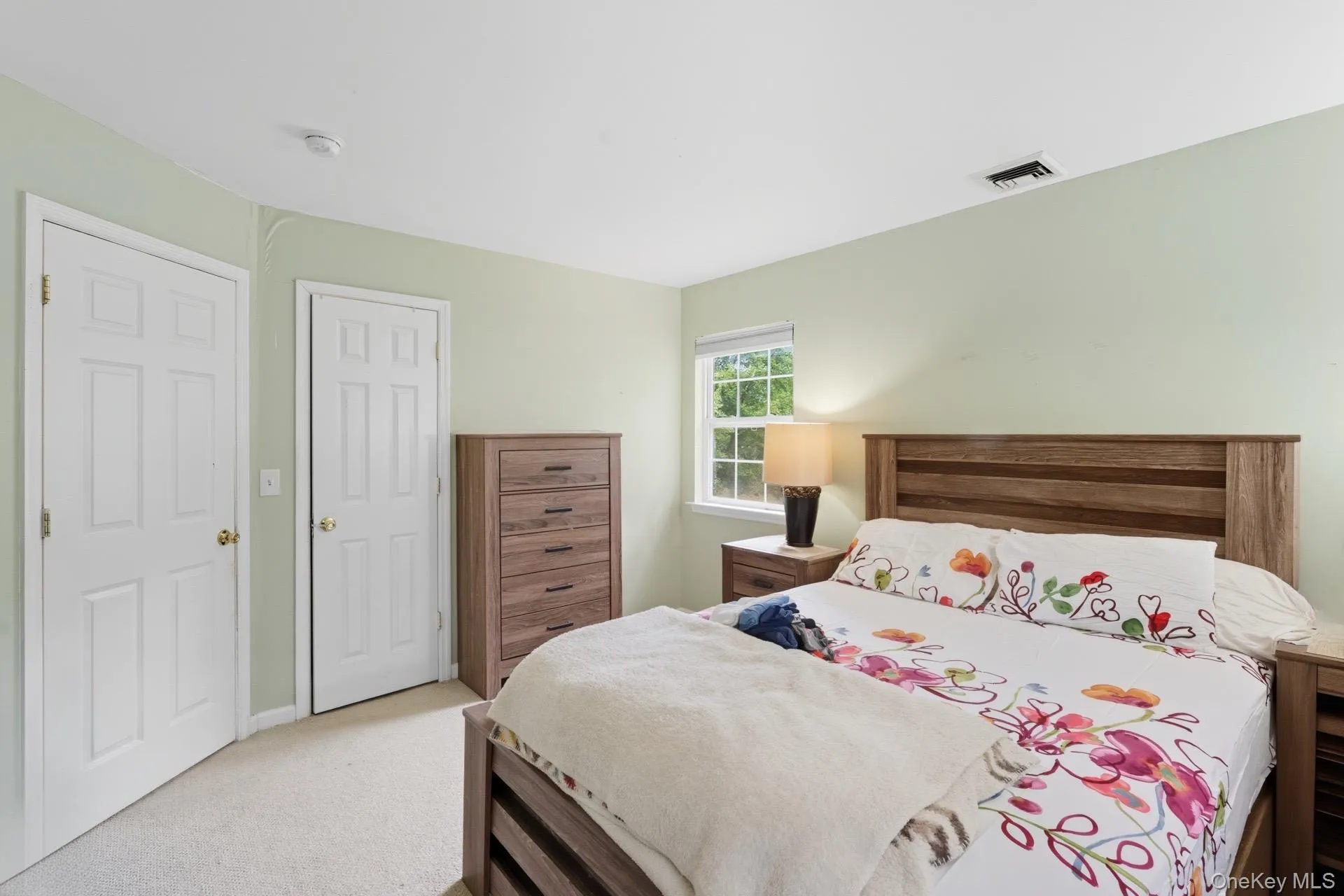Bedroom with light carpet and a closet Bedroom with light carpet and a closet