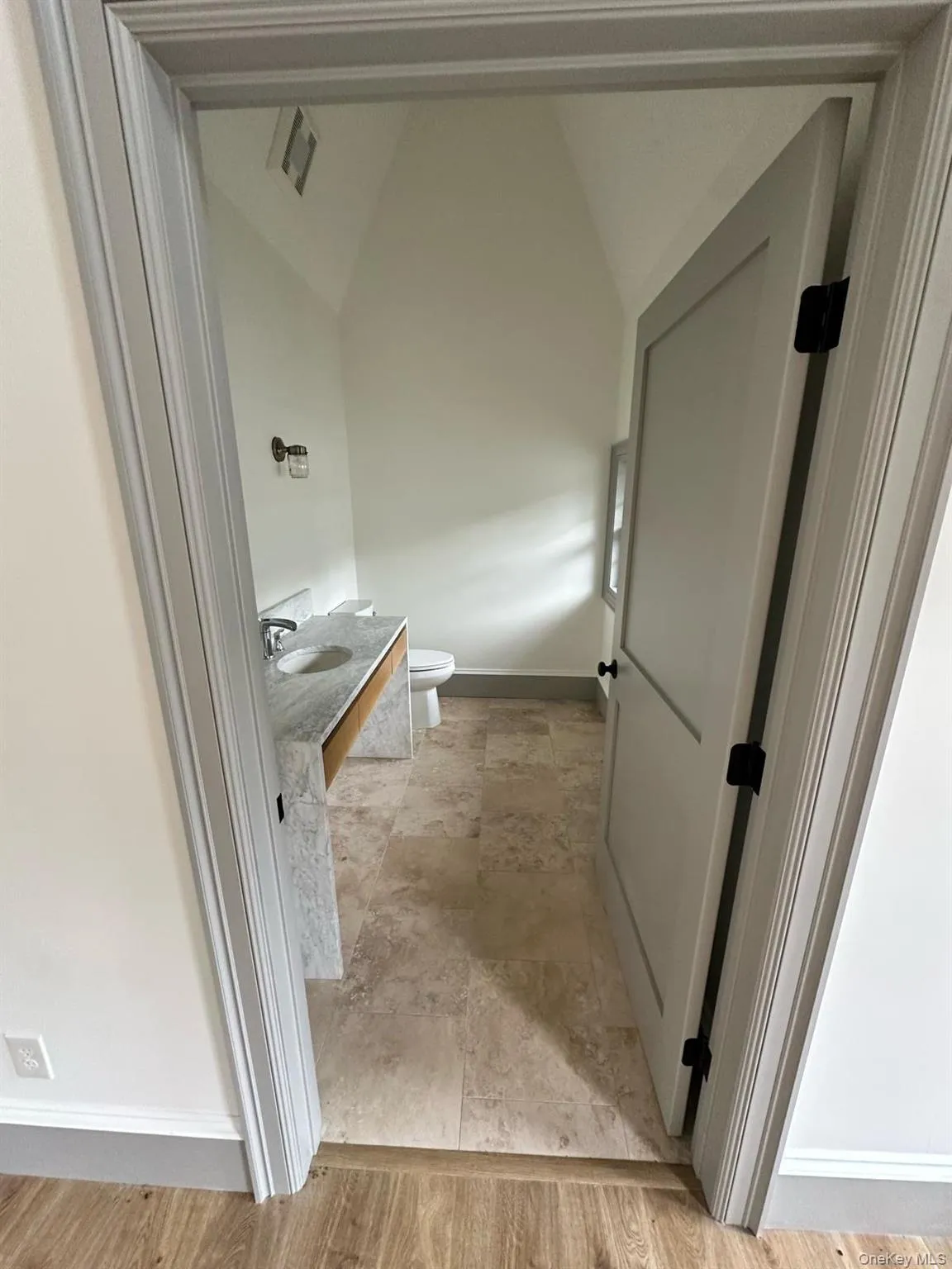 Bathroom featuring light wood-type flooring and vanity Bathroom featuring light wood-type flooring and vanity