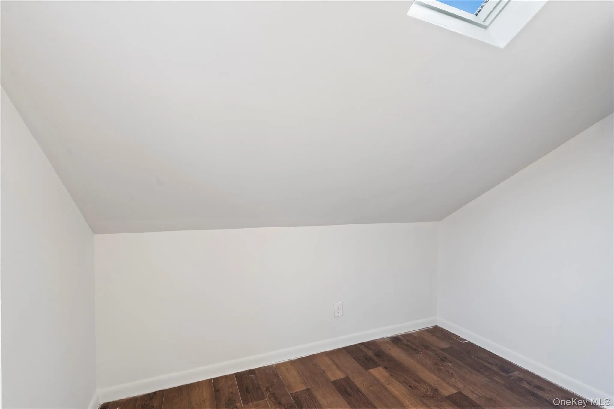 Additional living space with a skylight, vaulted ceiling, and dark wood-type flooring Additional living space with a skylight, vaulted ceiling, and dark wood-type flooring