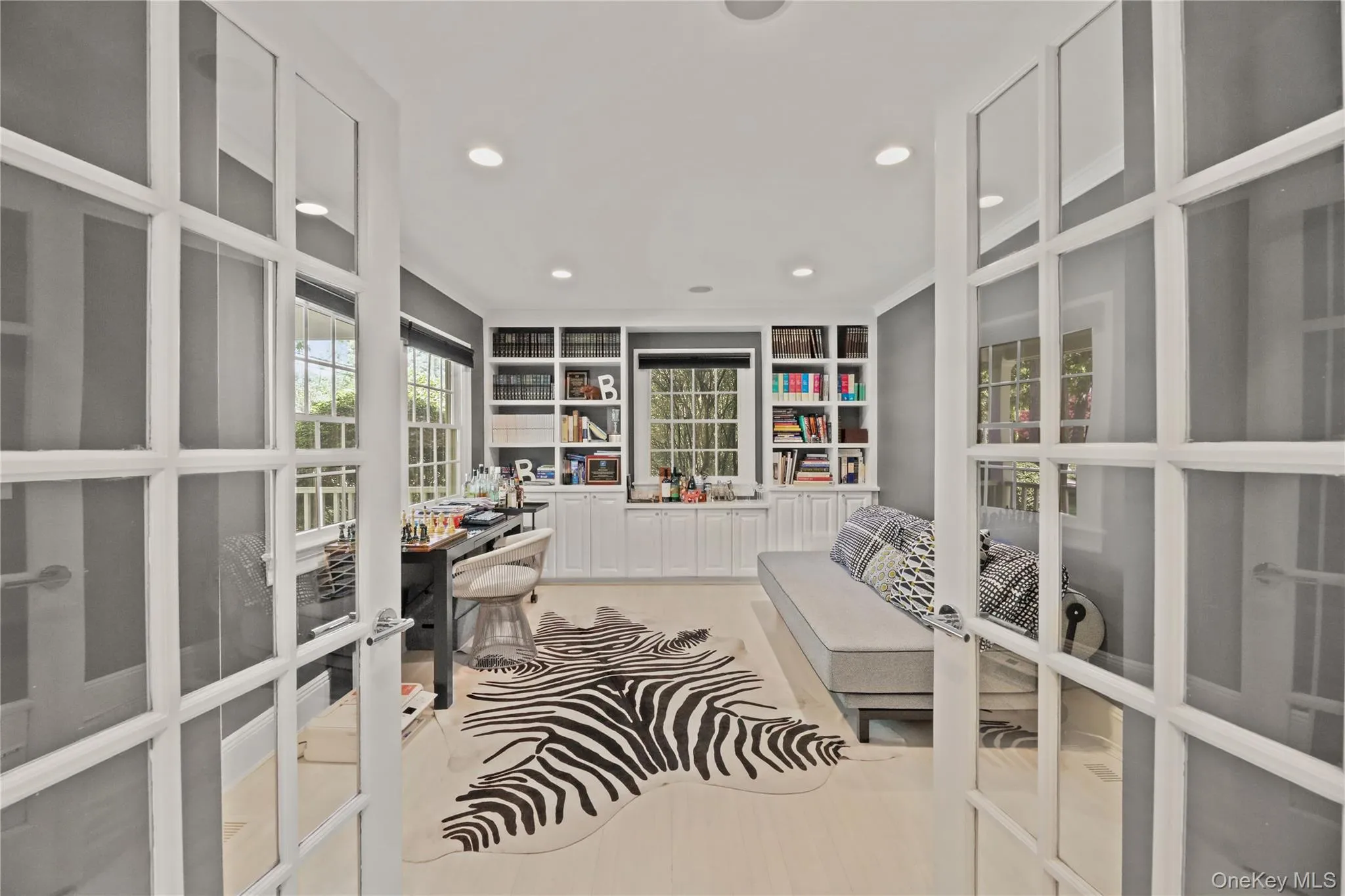 Home office featuring french doors and recessed lighting Home office featuring french doors and recessed lighting