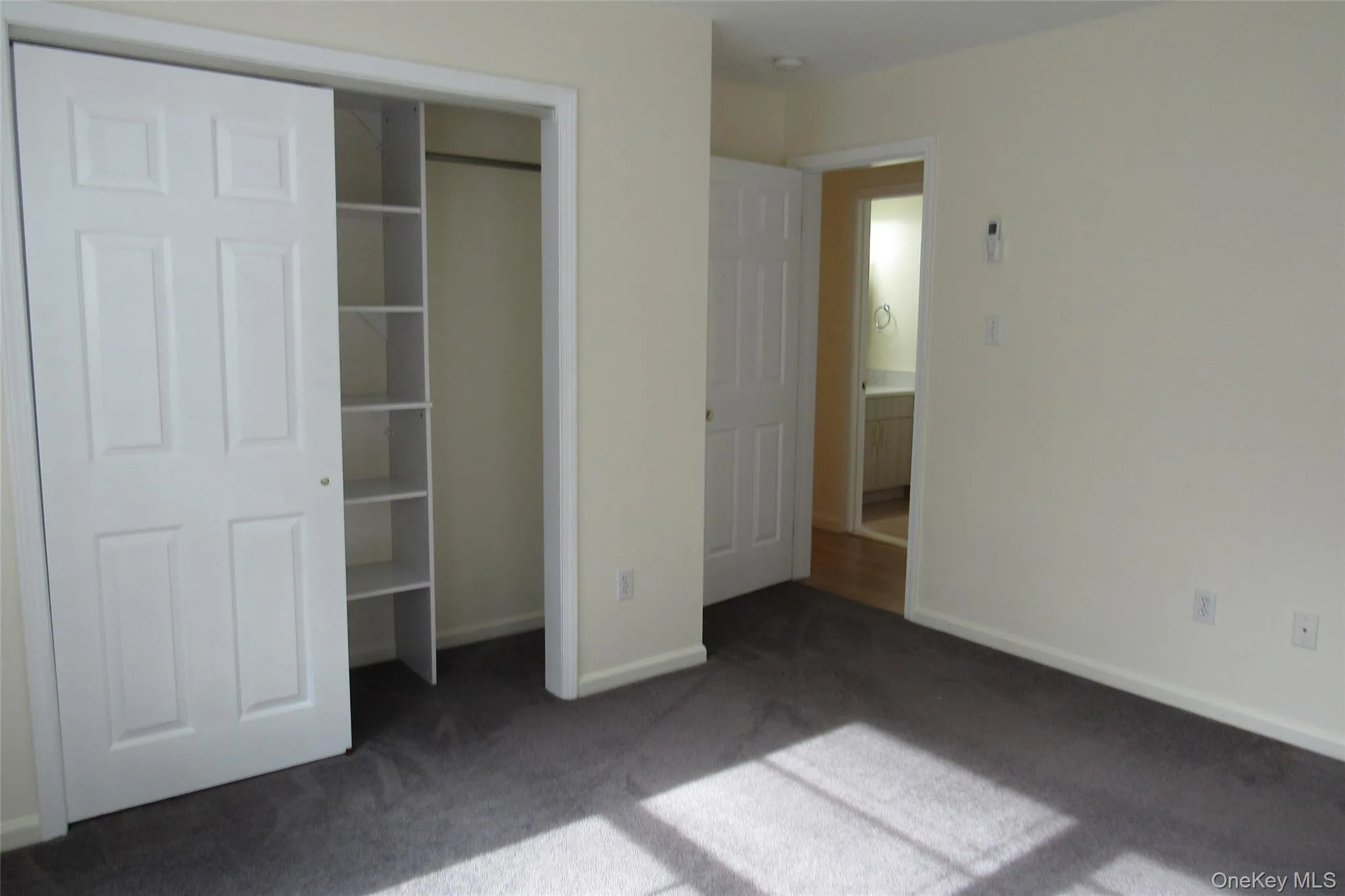 Unfurnished bedroom with carpet flooring and a closet Unfurnished bedroom with carpet flooring and a closet