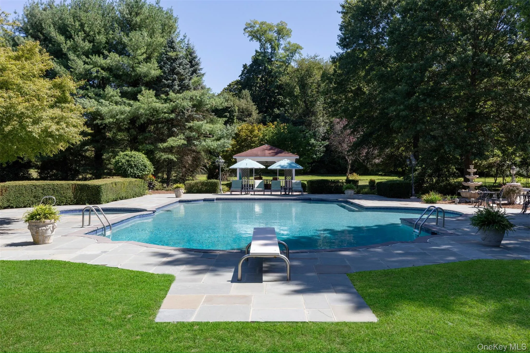 Swimming pool featuring a patio area, a lawn, and a diving board Swimming pool featuring a patio area, a lawn, and a diving board