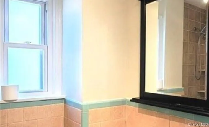 Bathroom featuring healthy amount of natural light and tiled shower Bathroom featuring healthy amount of natural light and tiled shower