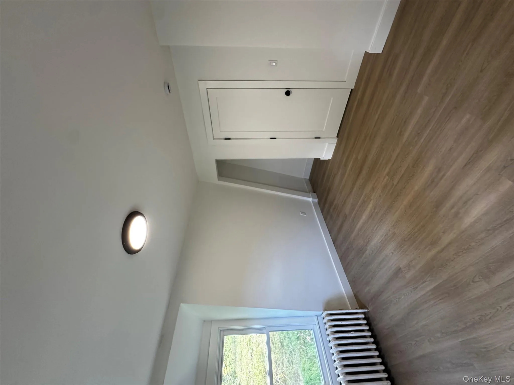 Spare room with radiator and dark wood-style flooring Spare room with radiator and dark wood-style flooring