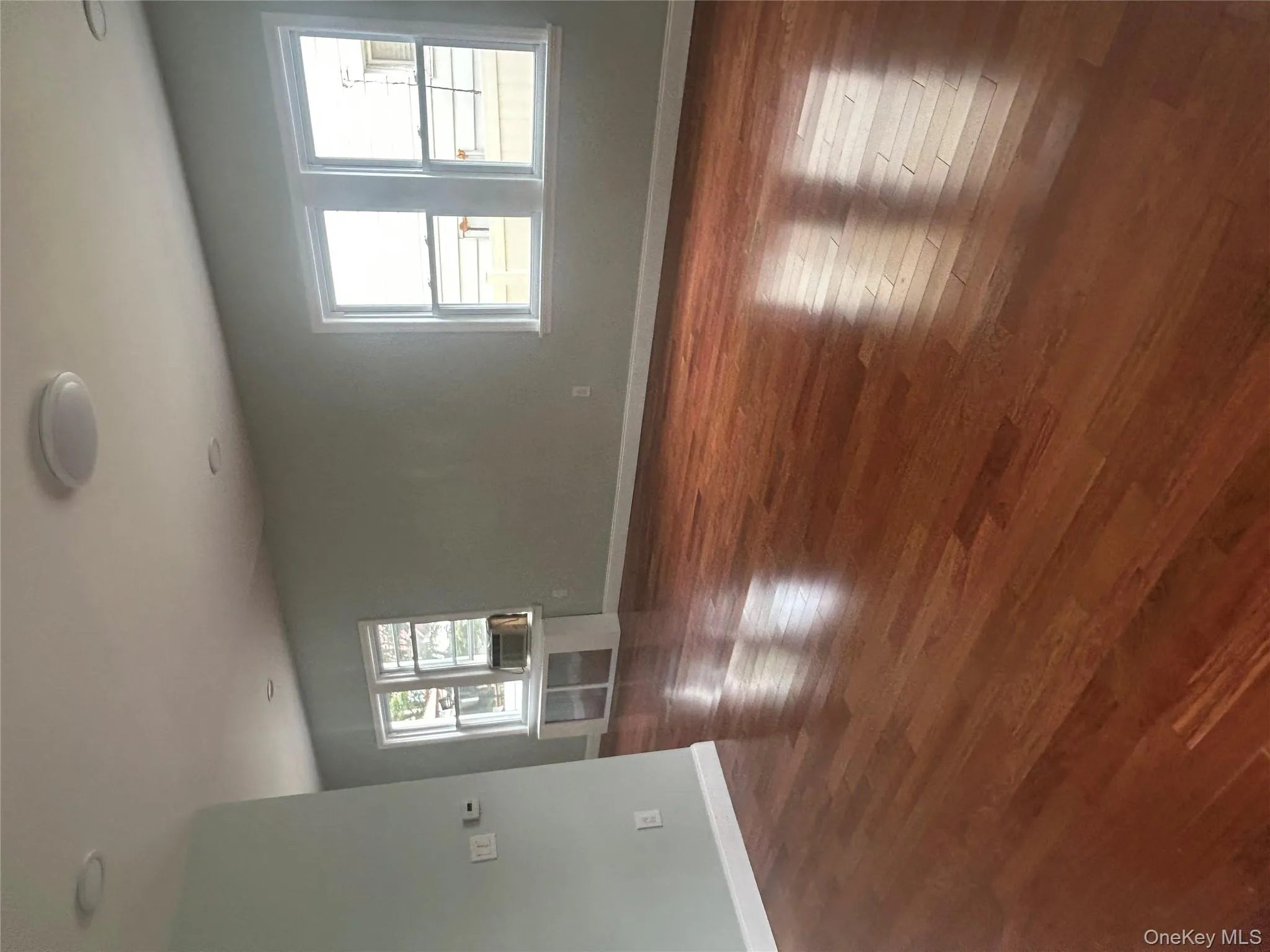 Spare room featuring radiator and dark wood-type flooring Spare room featuring radiator and dark wood-type flooring