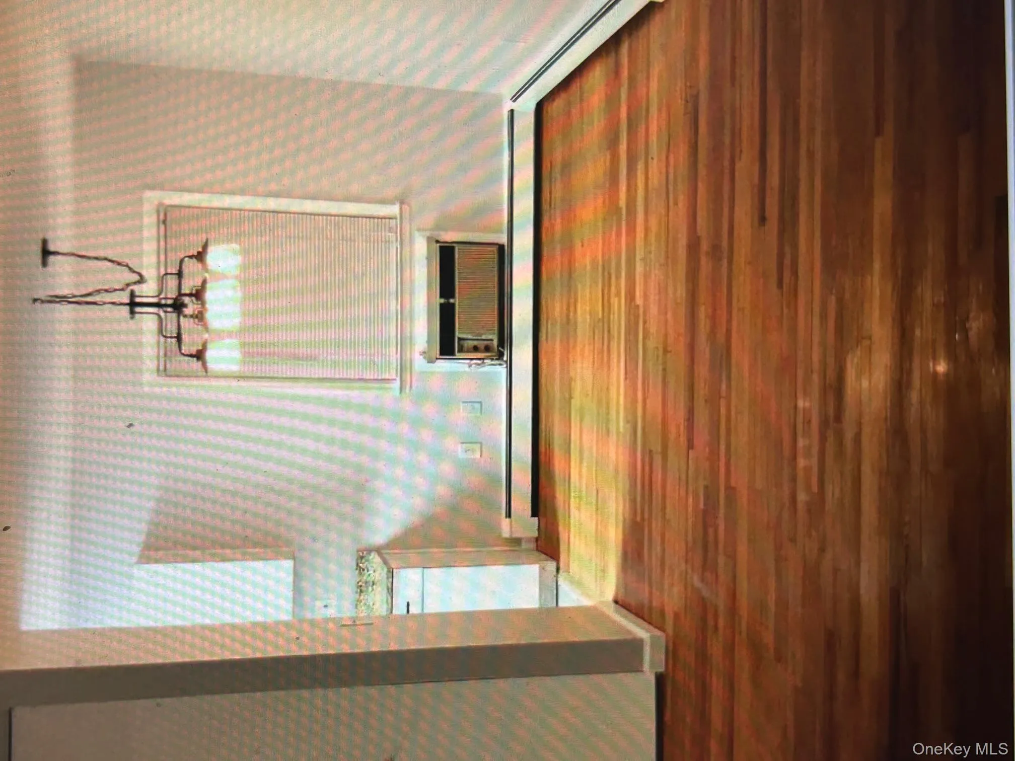 Unfurnished dining area with a baseboard radiator, dark wood-style floors, and a wall mounted AC Unfurnished dining area with a baseboard radiator, dark wood-style floors, and a wall mounted AC