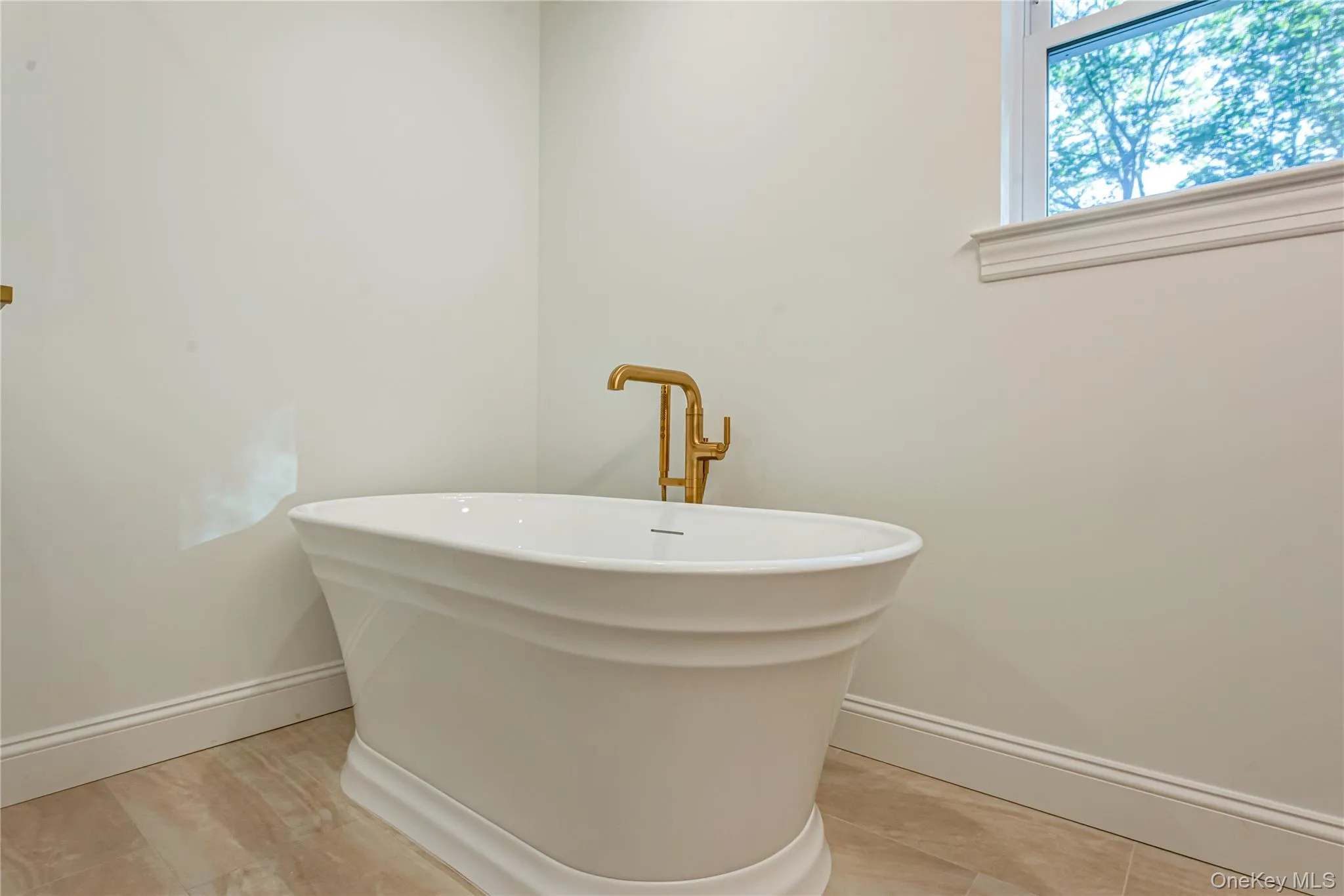 Full bath with baseboards and a freestanding tub Full bath with baseboards and a freestanding tub