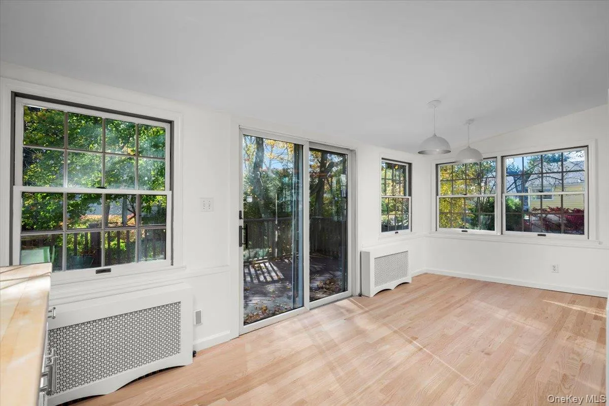 The breakfast area has sliding doors that open to the back deck. The breakfast area has sliding doors that open to the back deck.