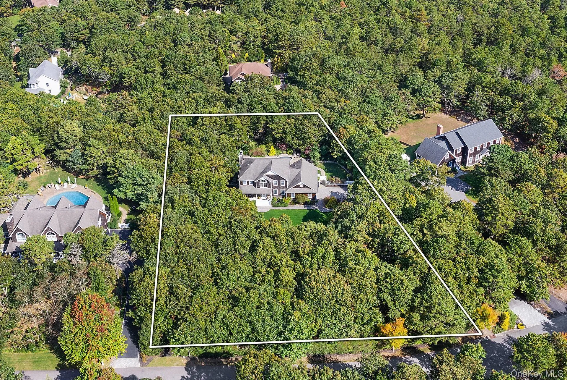 View of property location with a heavily wooded area and property boundaries highlighted View of property location with a heavily wooded area and property boundaries highlighted
