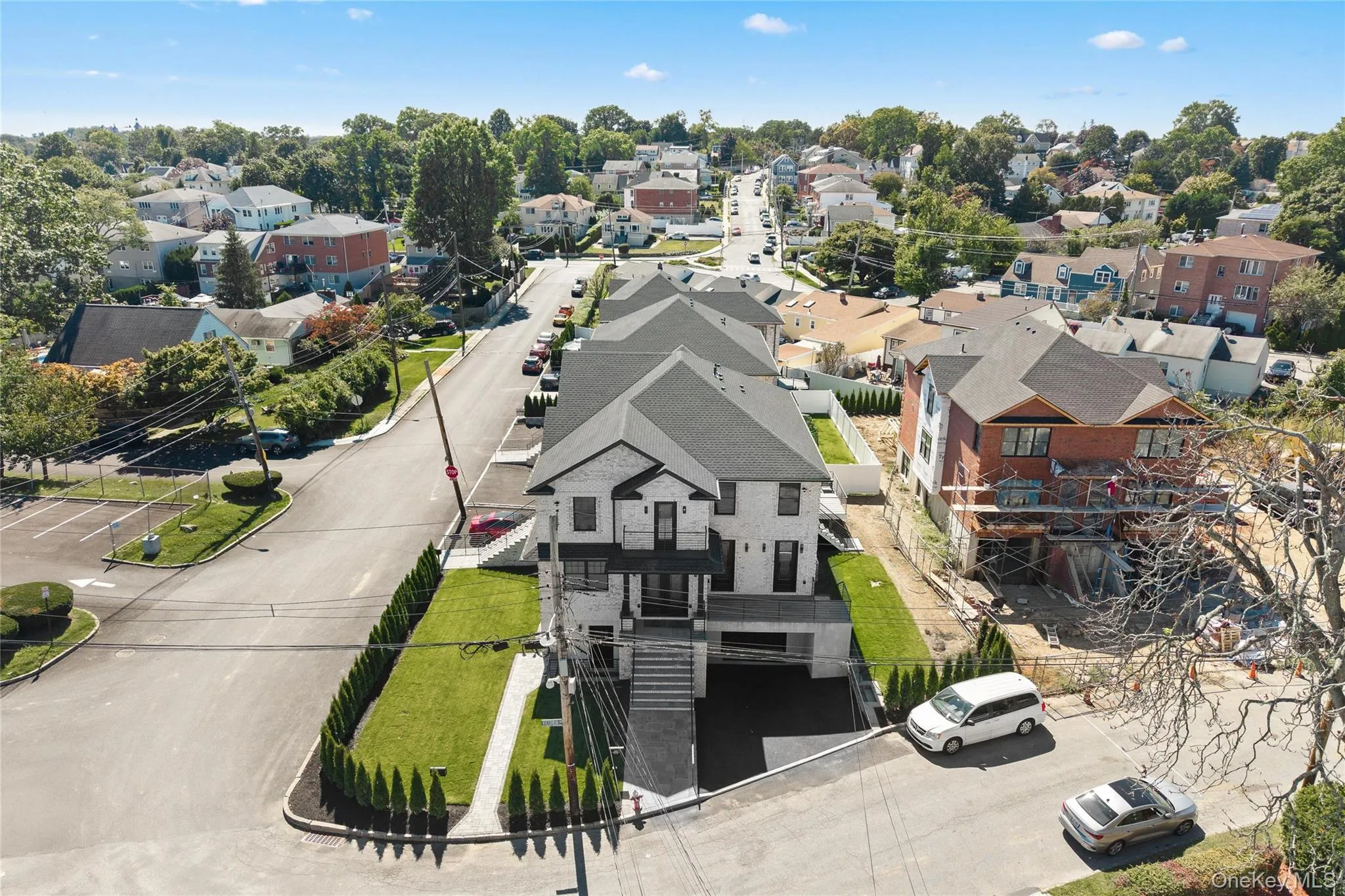 Aerial perspective of suburban area Aerial perspective of suburban area