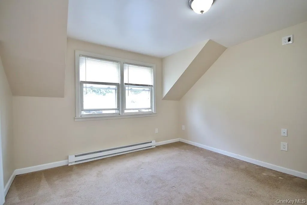 Bonus room featuring a baseboard radiator and light colored carpet Bonus room featuring a baseboard radiator and light colored carpet