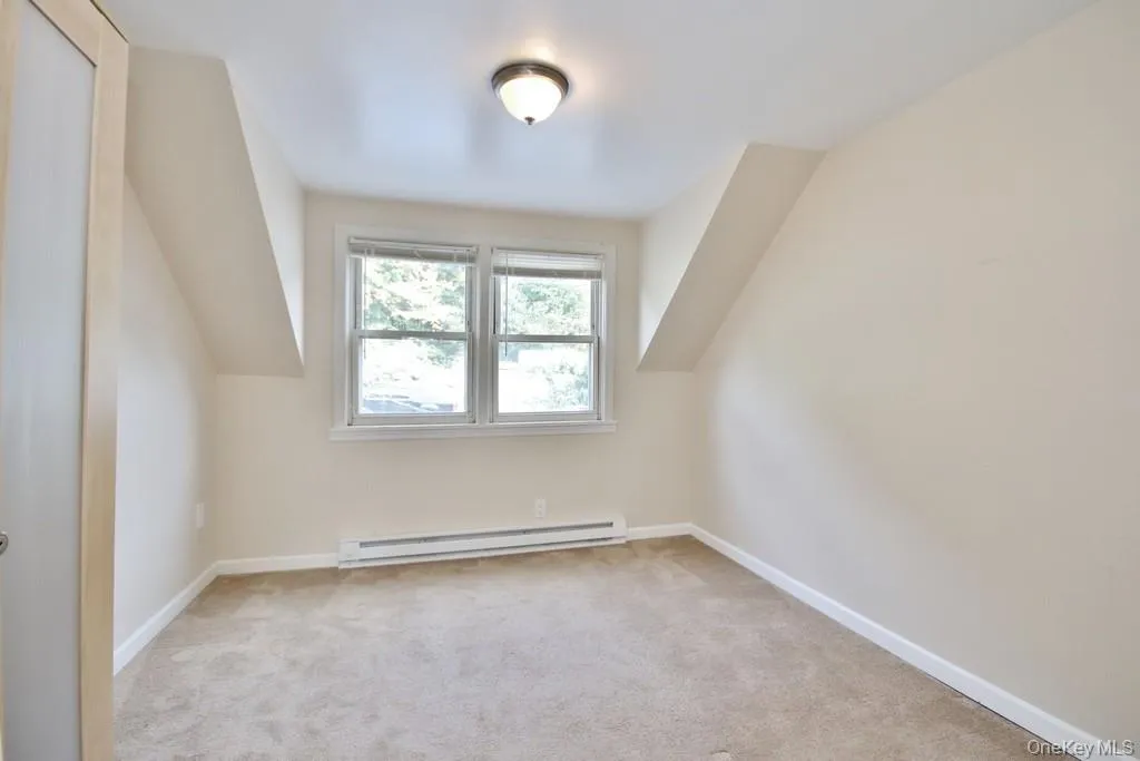 Bonus room featuring light carpet and baseboard heating Bonus room featuring light carpet and baseboard heating