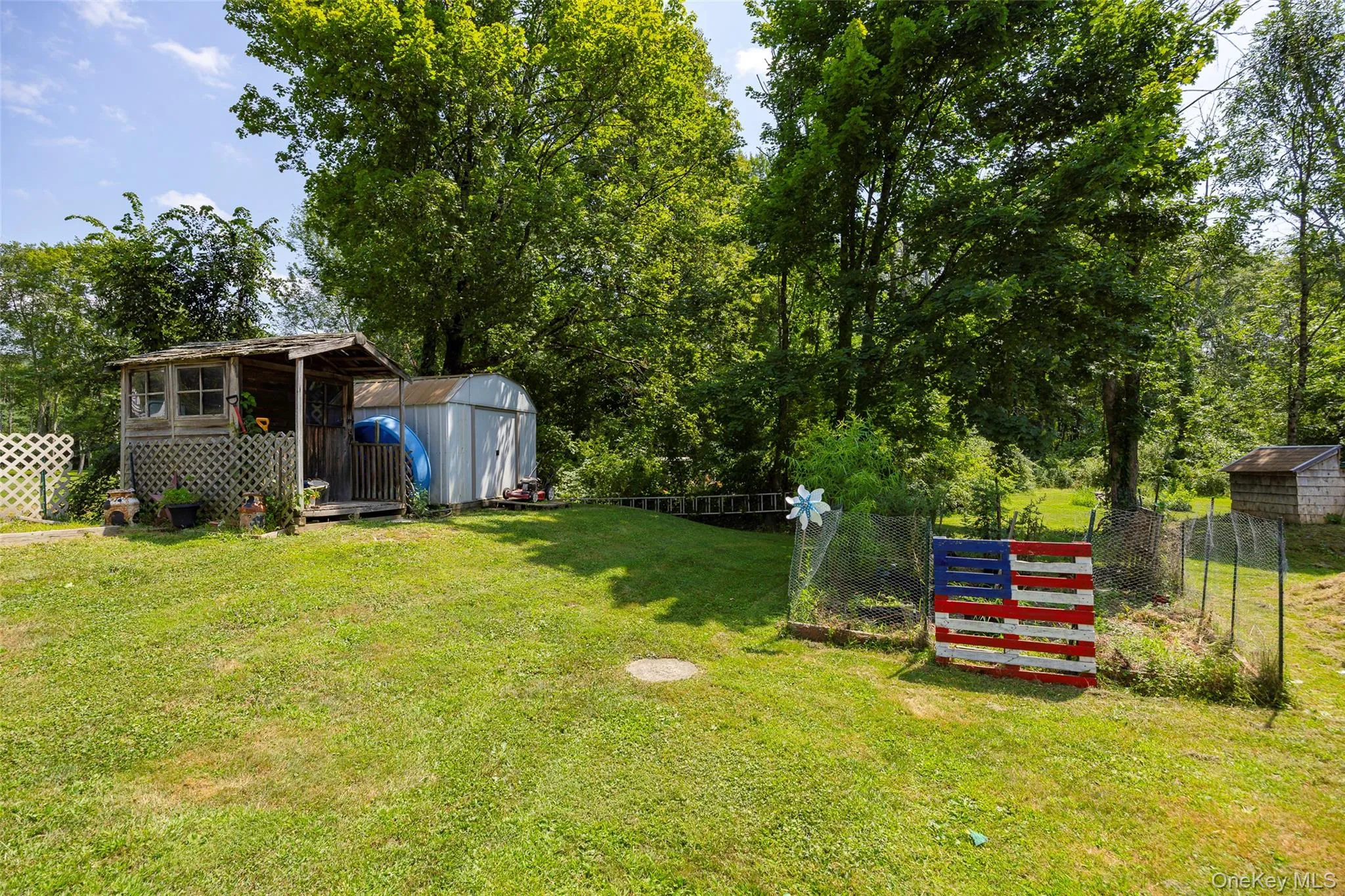 View of yard featuring a storage unit and view of wooded area View of yard featuring a storage unit and view of wooded area