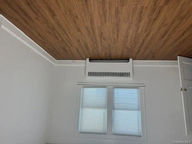 Spare room with radiator and dark wood-style flooring Spare room with radiator and dark wood-style flooring