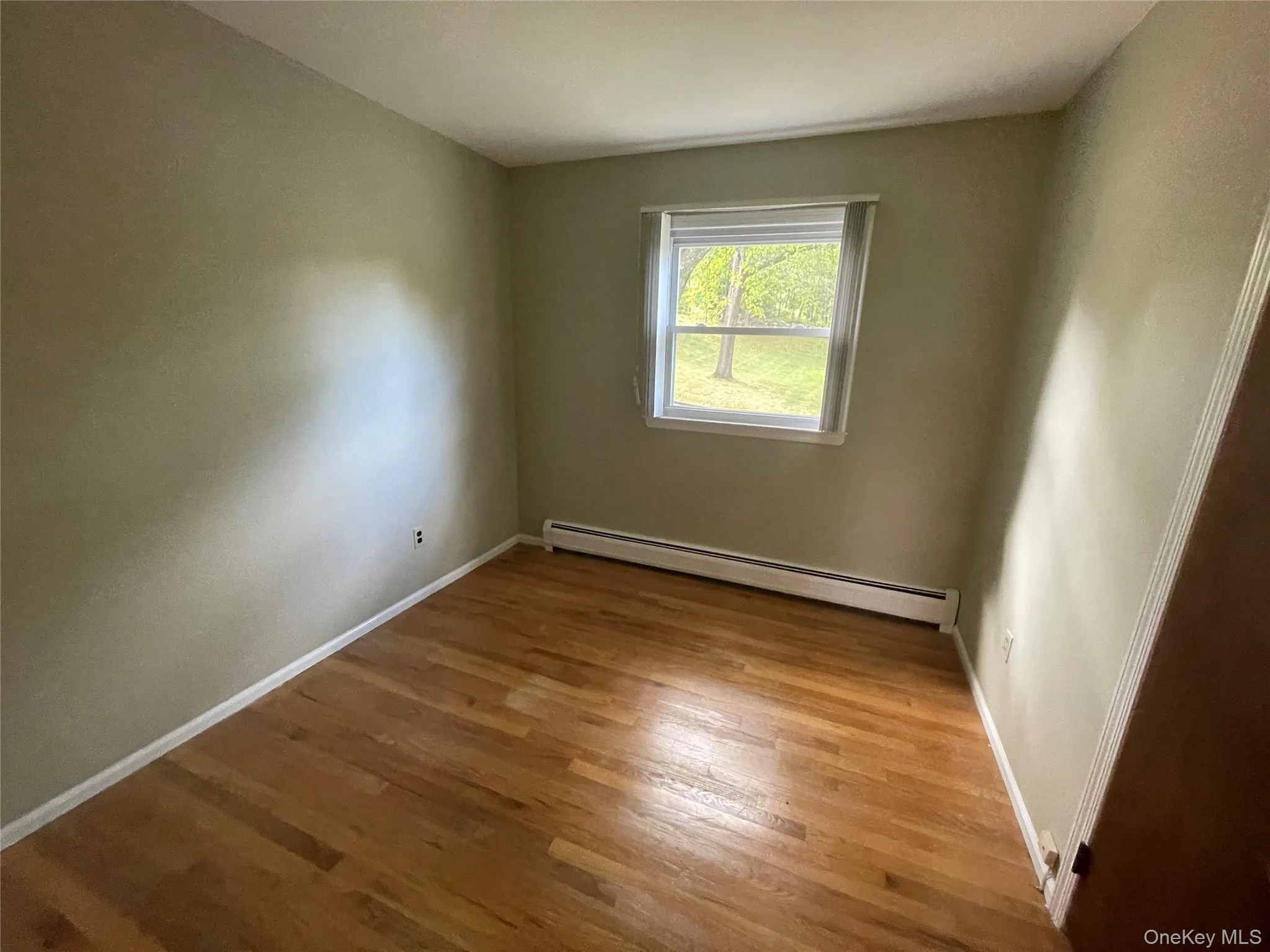 Empty room with a baseboard radiator and light wood finished floors Empty room with a baseboard radiator and light wood finished floors