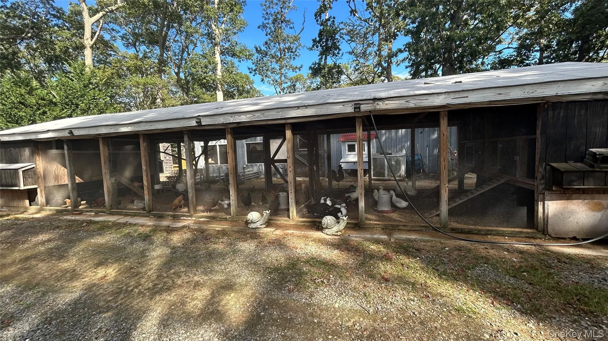 Back of property with a sunroom, an outdoor structure, and exterior structure Back of property with a sunroom, an outdoor structure, and exterior structure
