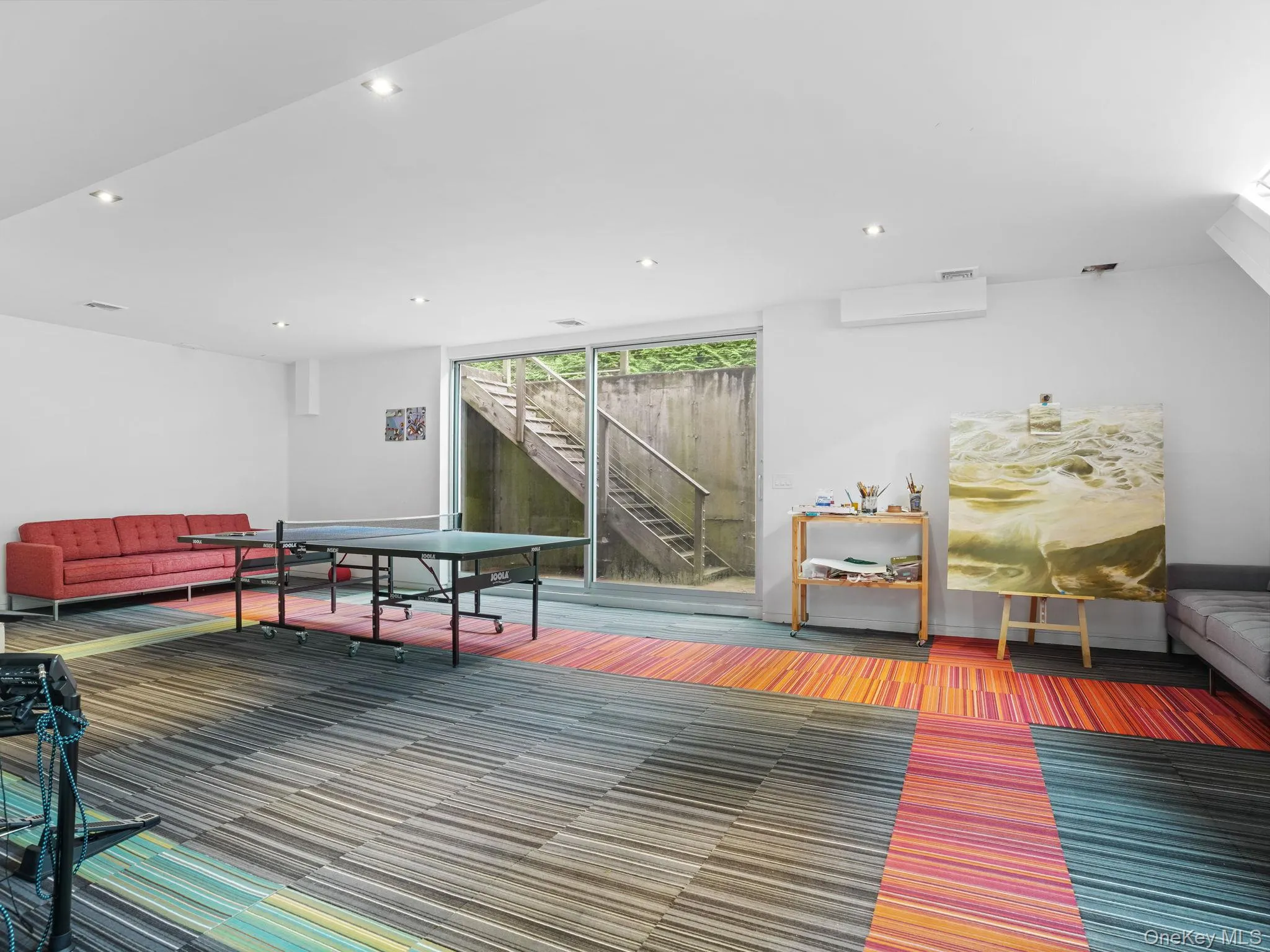 Rec room featuring recessed lighting and carpet flooring Rec room featuring recessed lighting and carpet flooring