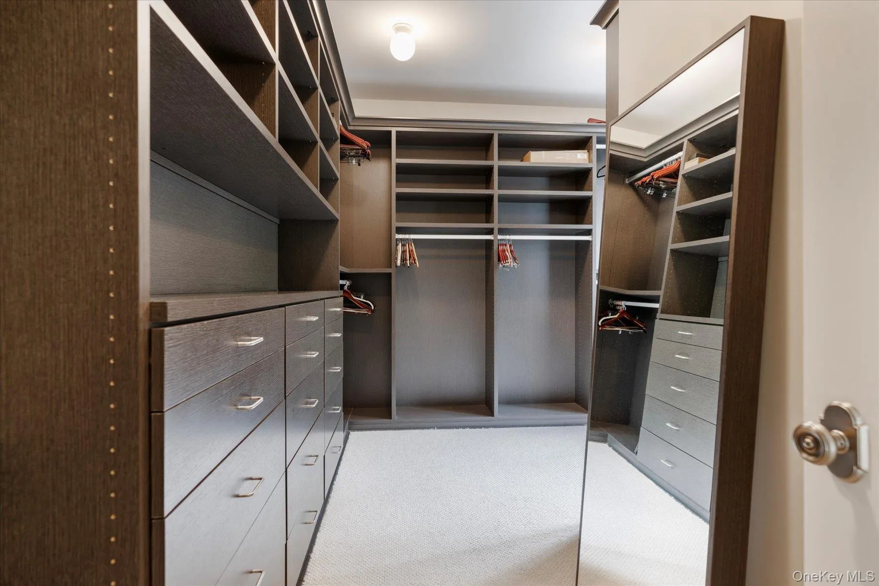 Walk in closet with carpet flooring Walk in closet with carpet flooring
