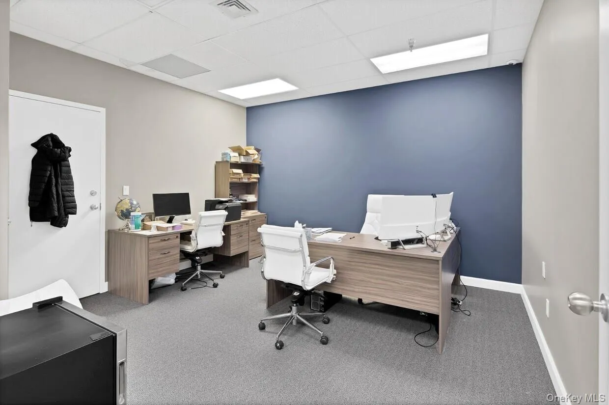 Office featuring light carpet and a paneled ceiling Office featuring light carpet and a paneled ceiling