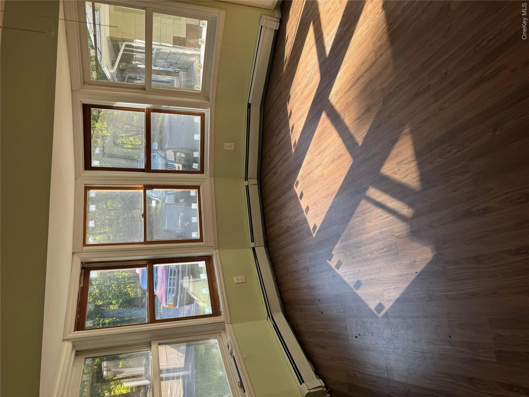Spare room with healthy amount of natural light, a baseboard heating unit, and dark wood-style flooring Spare room with healthy amount of natural light, a baseboard heating unit, and dark wood-style flooring