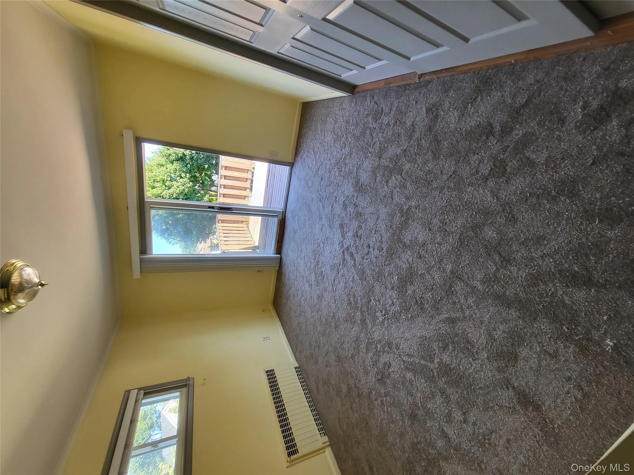 Unfurnished living room featuring radiator, crown molding, and dark carpet Unfurnished living room featuring radiator, crown molding, and dark carpet