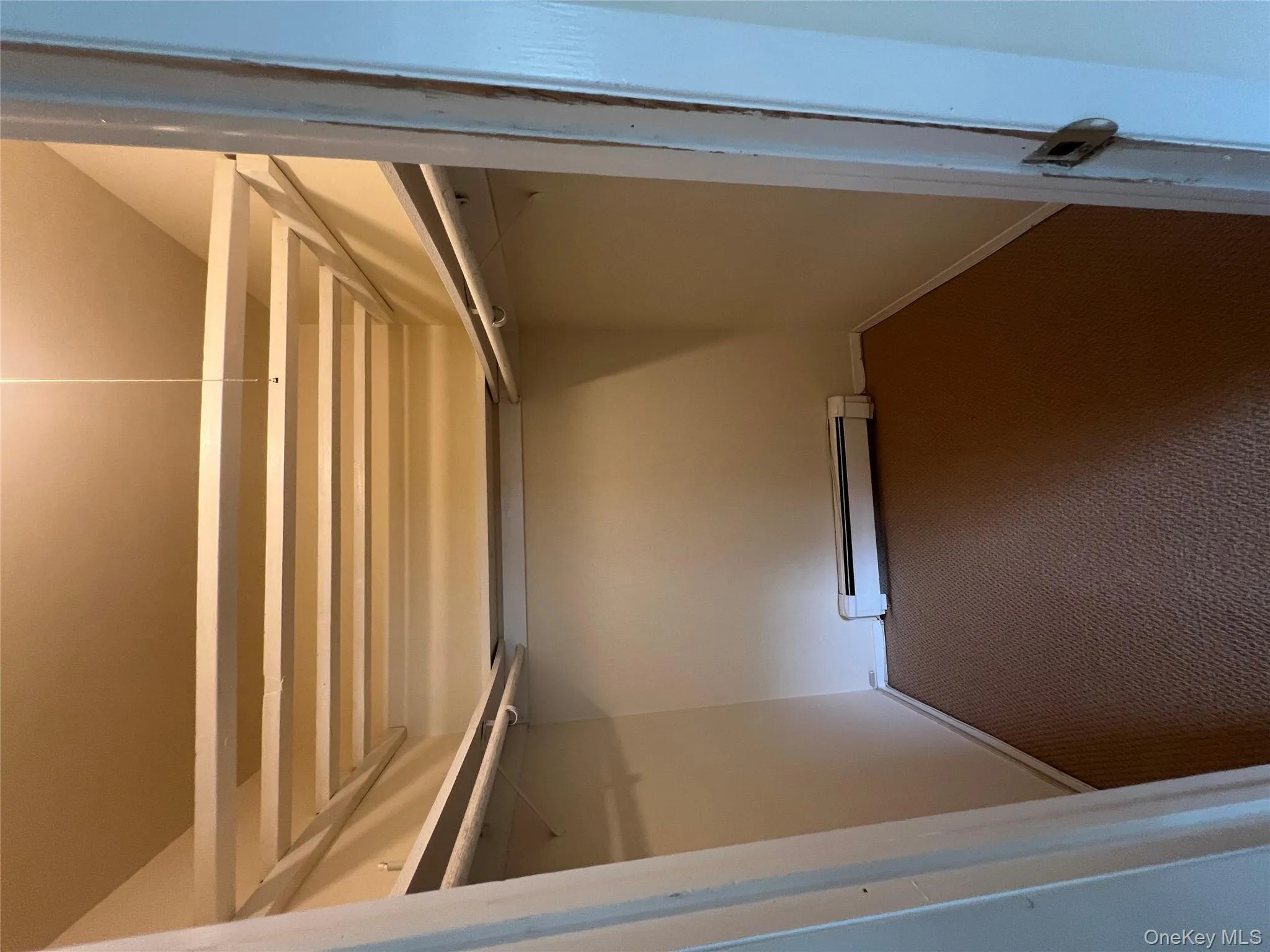 Spacious closet with dark carpet and a baseboard radiator Spacious closet with dark carpet and a baseboard radiator