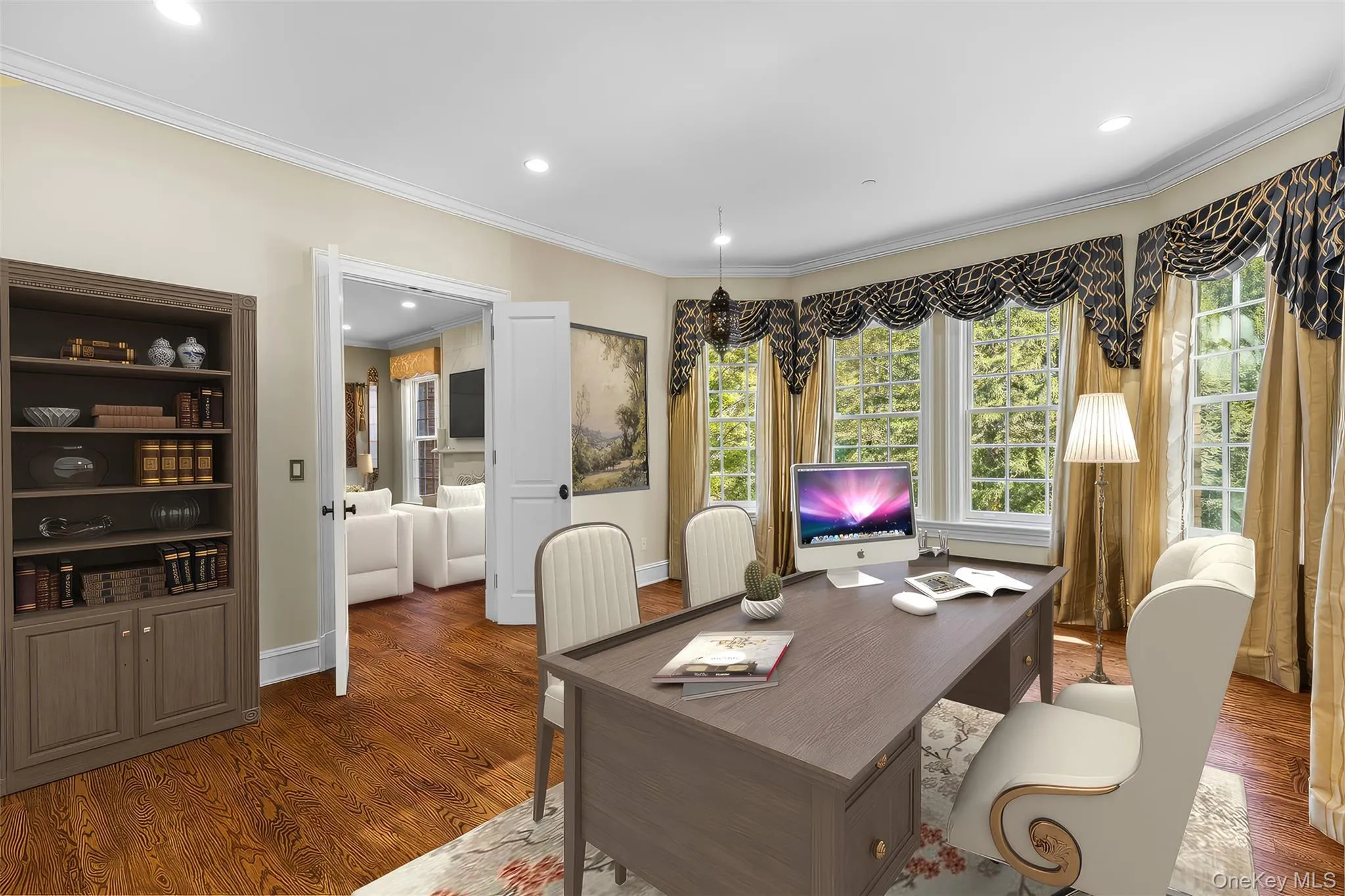 First floor Den/Office with aview of the formal living roomis virtually staged First floor Den/Office with aview of the formal living roomis virtually staged