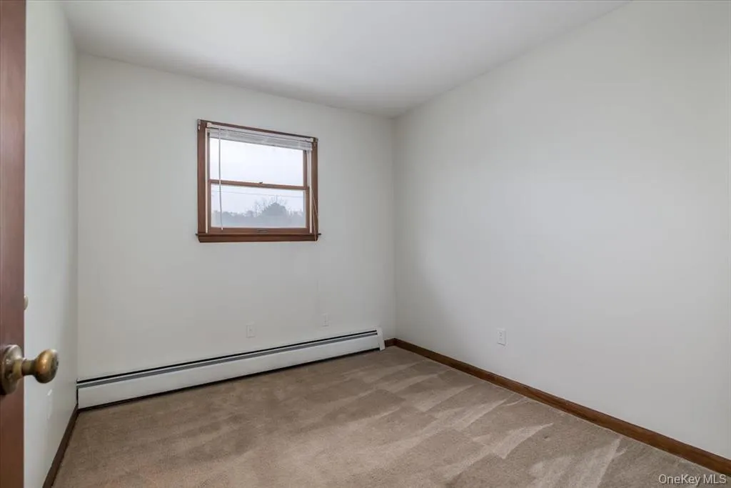 Spare room with baseboard heating and light carpet Spare room with baseboard heating and light carpet