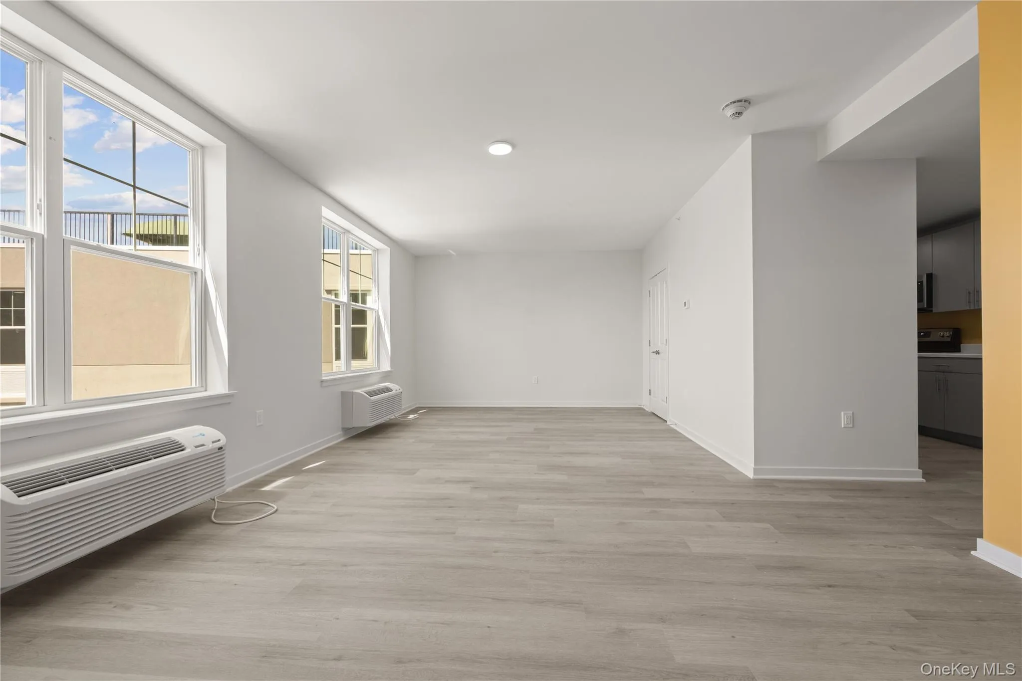 Spare room with light wood-style flooring and a wall mounted AC Spare room with light wood-style flooring and a wall mounted AC