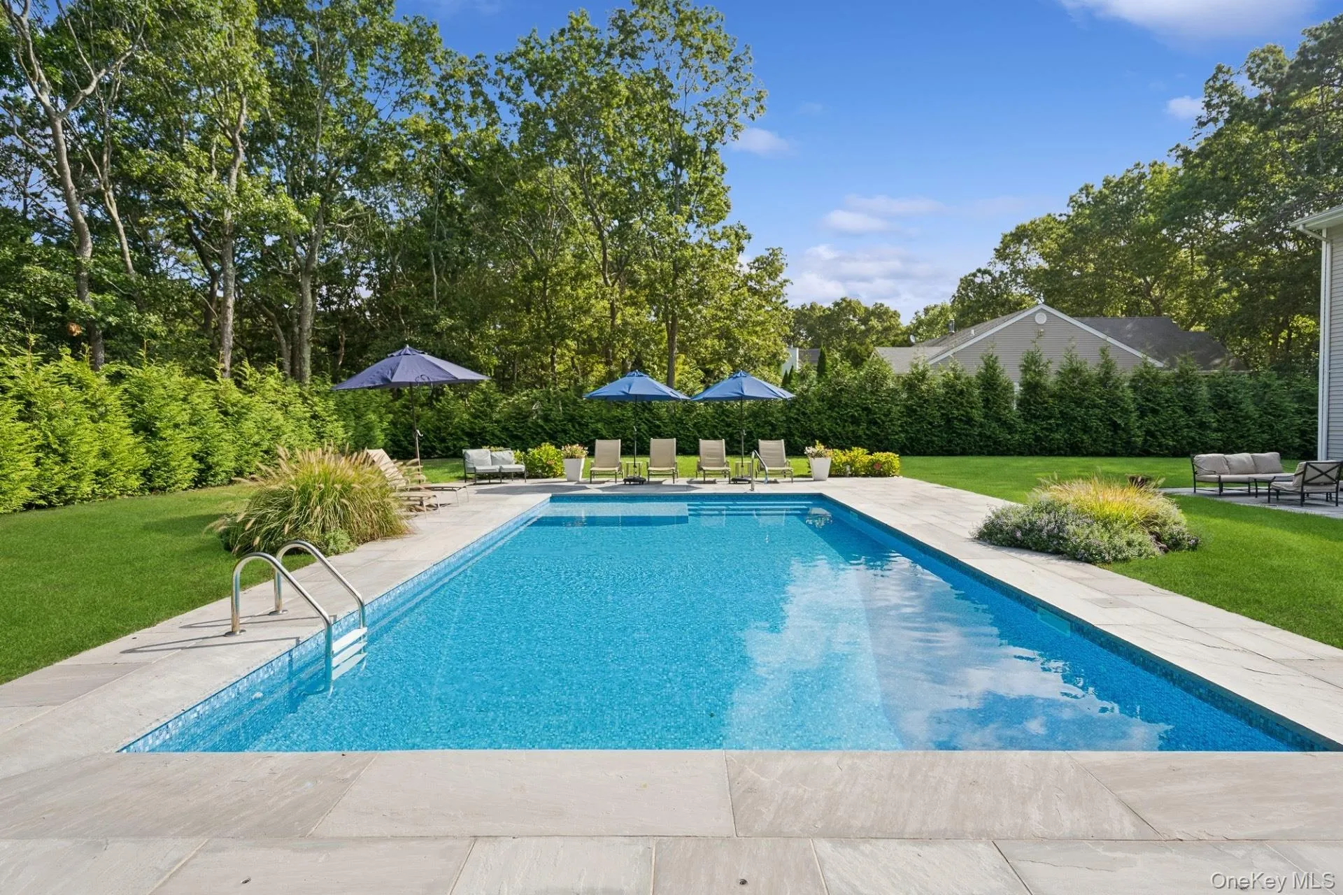 View of swimming pool with a yard, a patio, and view of wooded area View of swimming pool with a yard, a patio, and view of wooded area