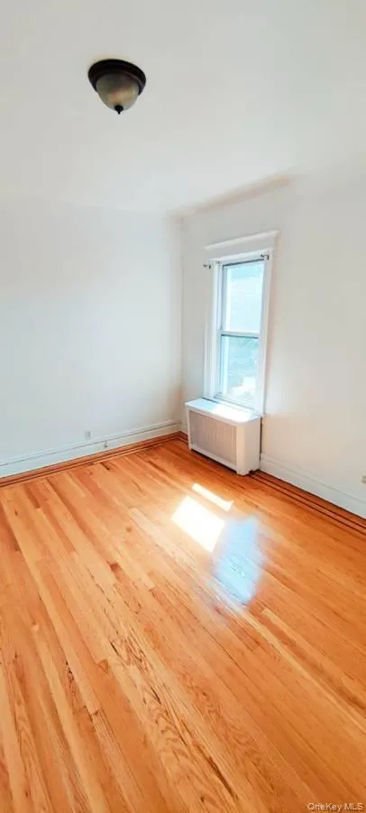 Spare room featuring radiator and light wood-style flooring Spare room featuring radiator and light wood-style flooring
