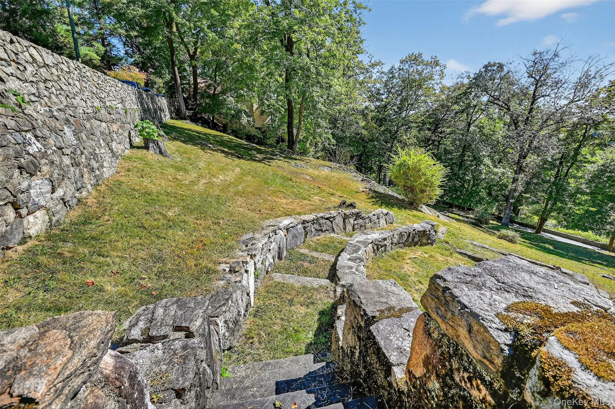 Grand stone stairs to the hillside property. Perfect to create gardens or just enjoy as open, forested lawns. Grand stone stairs to the hillside property. Perfect to create gardens or just enjoy as open, forested lawns.