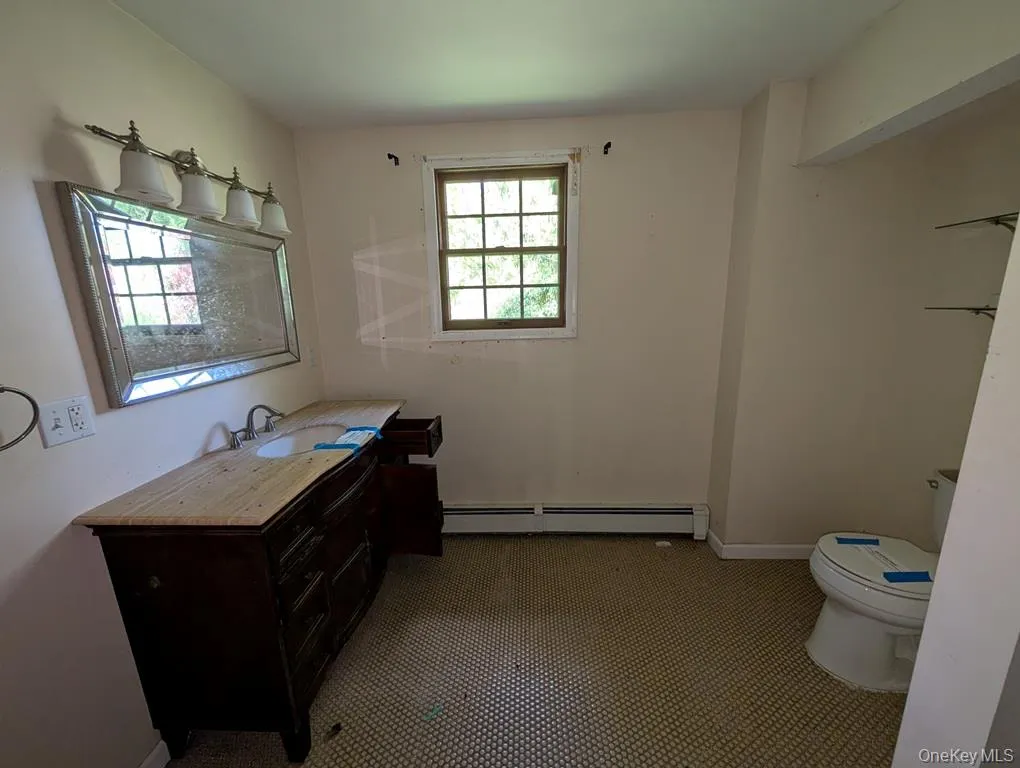 Bathroom featuring vanity and a baseboard heating unit Bathroom featuring vanity and a baseboard heating unit