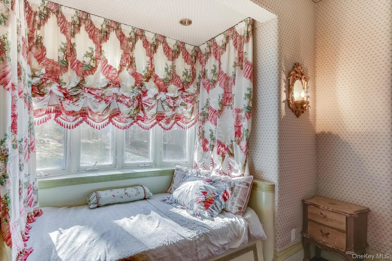 Bedroom with wallpapered walls Bedroom with wallpapered walls