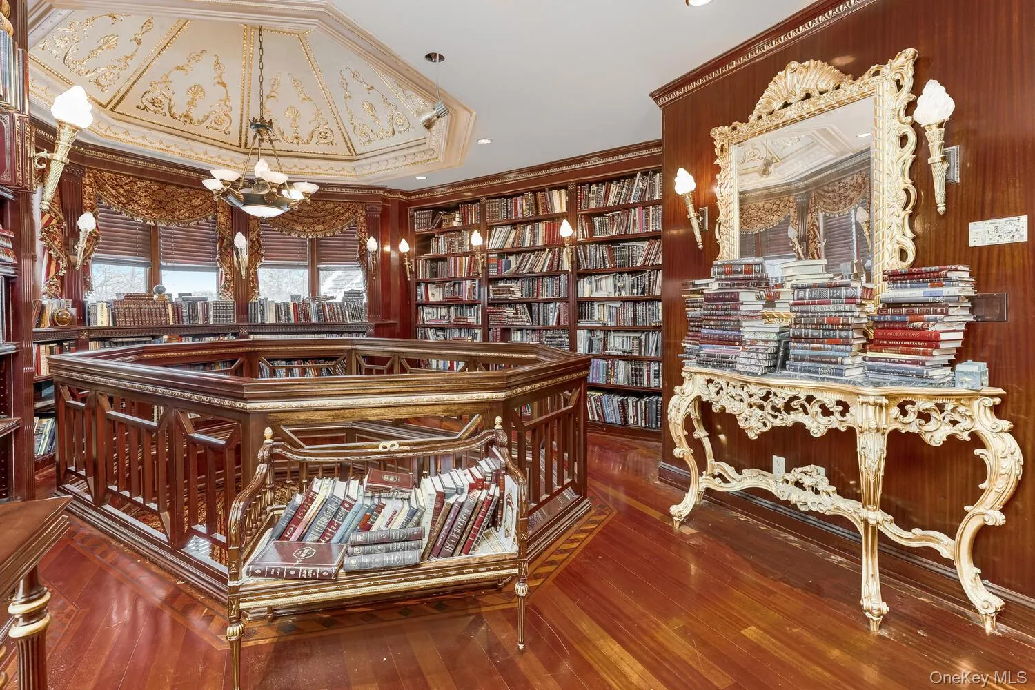 Home office featuring ornamental molding, a chandelier, and recessed lighting Home office featuring ornamental molding, a chandelier, and recessed lighting