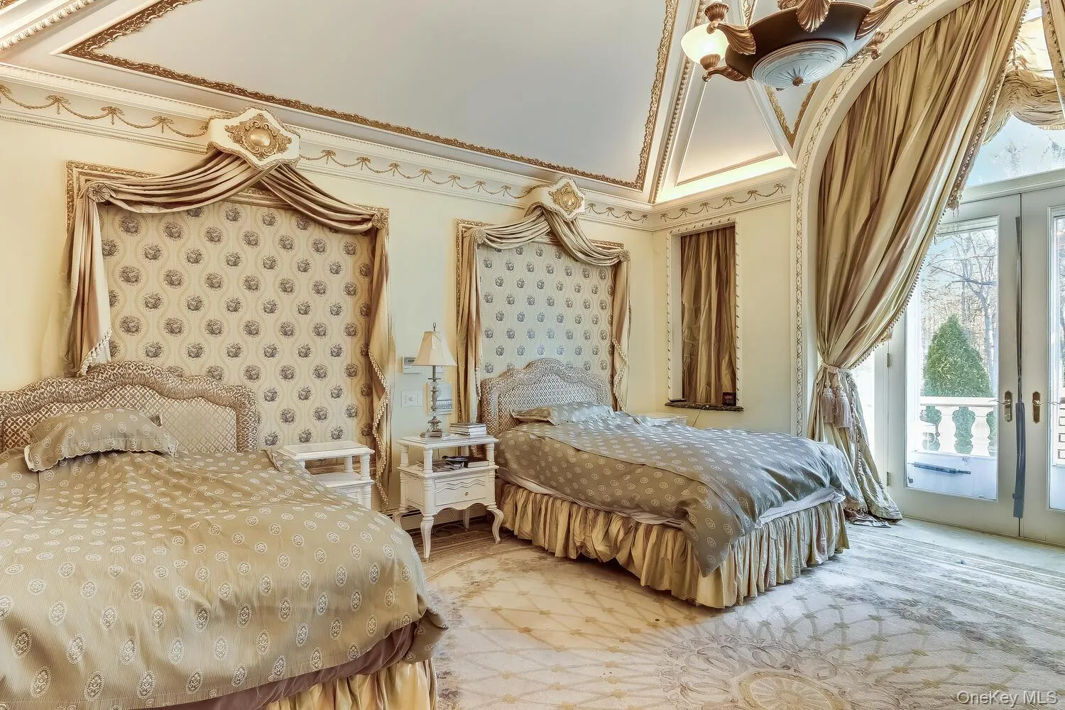 Bedroom featuring access to exterior, crown molding, french doors, and carpet Bedroom featuring access to exterior, crown molding, french doors, and carpet