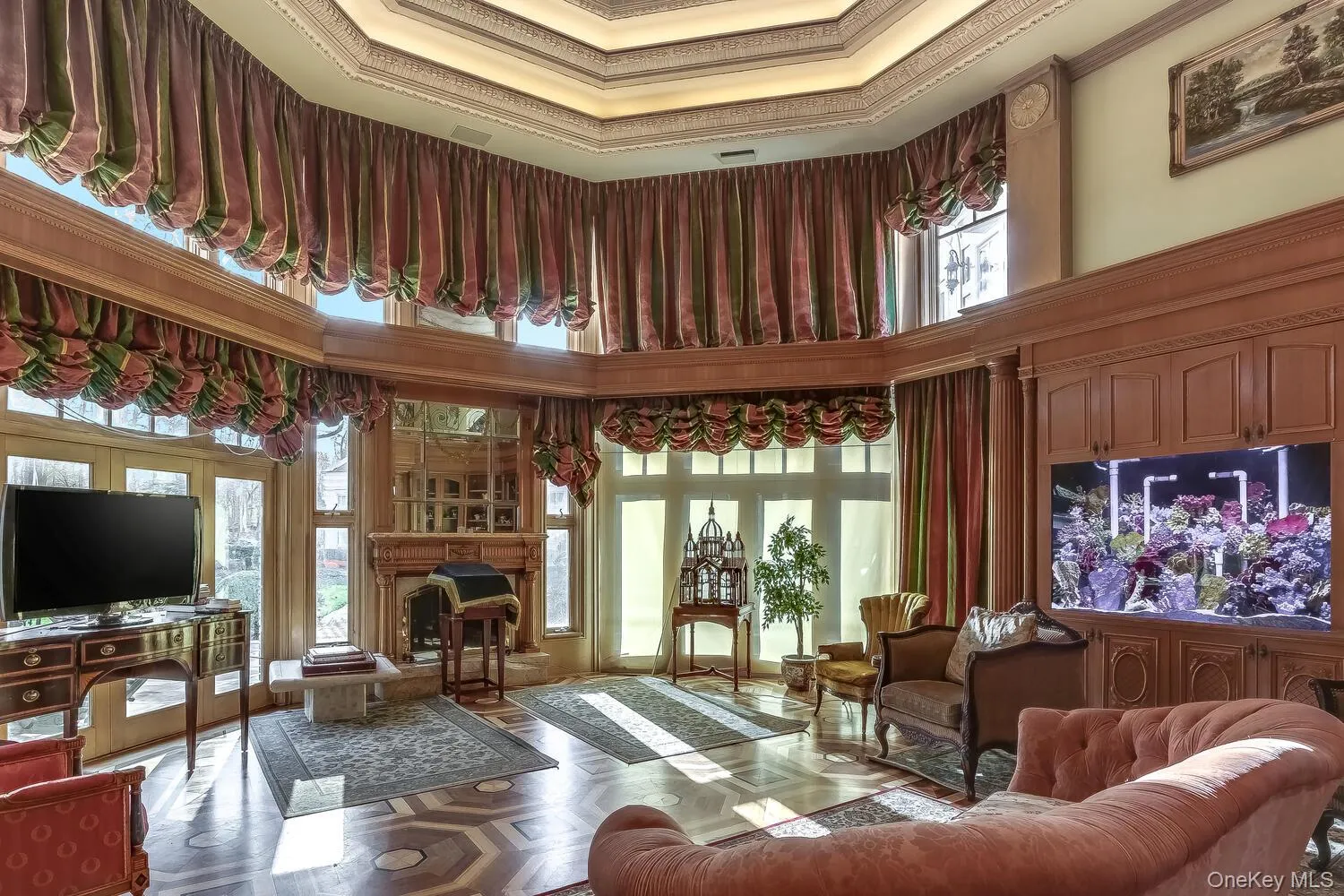 Building lobby with a towering ceiling and crown molding Building lobby with a towering ceiling and crown molding