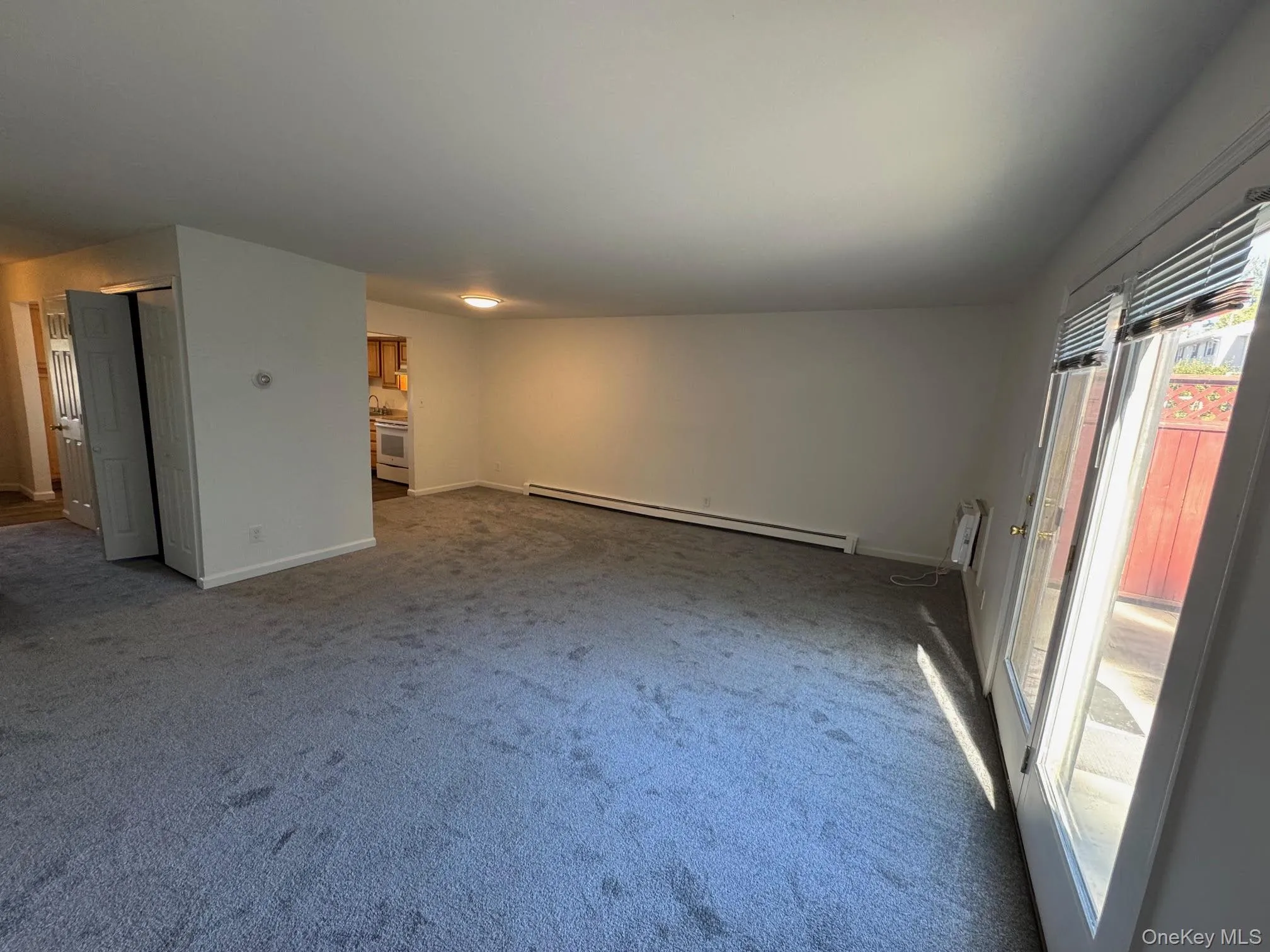 Unfurnished room featuring a baseboard radiator and carpet Unfurnished room featuring a baseboard radiator and carpet